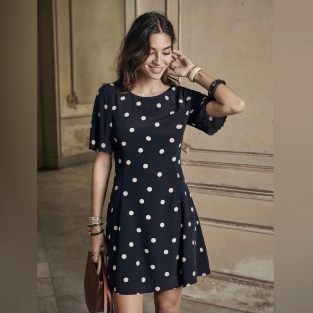 Sezane Navy Polka Dot Dress